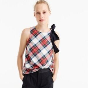 NWT J. Crew Multicolor Plaid Top with Black Bow 4